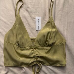 PacSun Light Olive Satin Ruched Crop Top